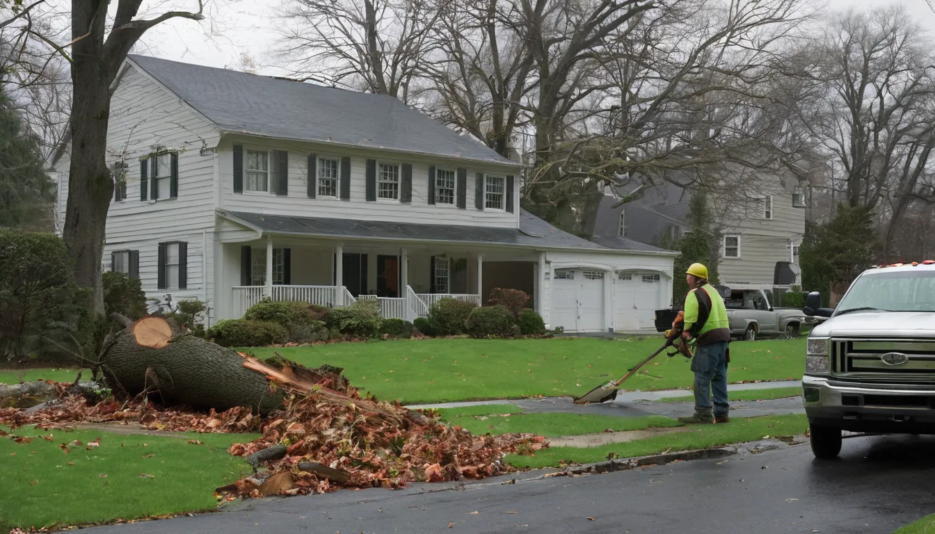 Provider crew safely clearing a fallen tree from a home's driveway after a storm in College Park