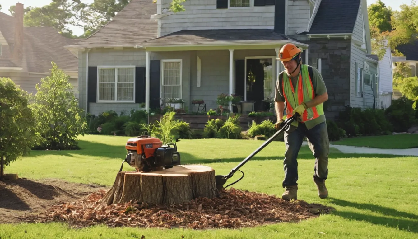 Independent provider grinding a tree stump in a backyard near College Park